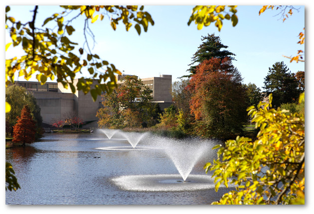 Campus pond with fountains